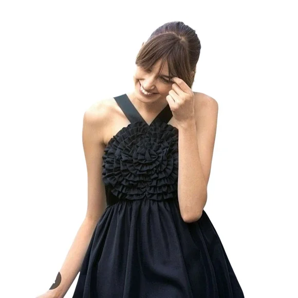 New Anthropologie burlapp swirled rosette black cocktail midi dress size 6 - Picture 1 of 12